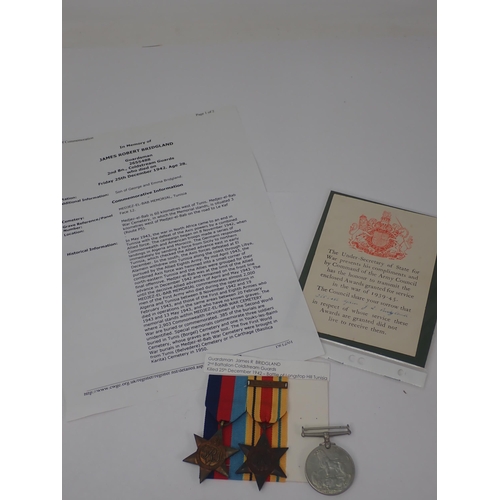 1232 - Three: 1939-45 Star; Africa Star (1st Army) and War Medal (lacking ribbons) to 2655488 Guardsman Jam... 