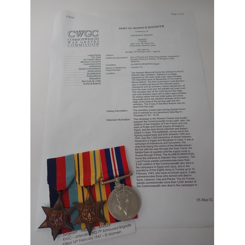 1237 - Three: 1939-45 Star; Africa Star and War Medal to T45069 sergeant Frederick Barker, Royal Army Servi... 