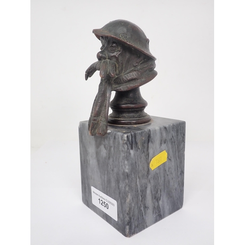 1250 - A cast bronze bust Sculpture of a British First World War Tommy 'Old Bill', signed 'Bruce Bairnsfath... 