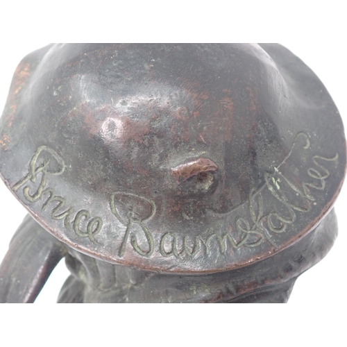 1250 - A cast bronze bust Sculpture of a British First World War Tommy 'Old Bill', signed 'Bruce Bairnsfath... 