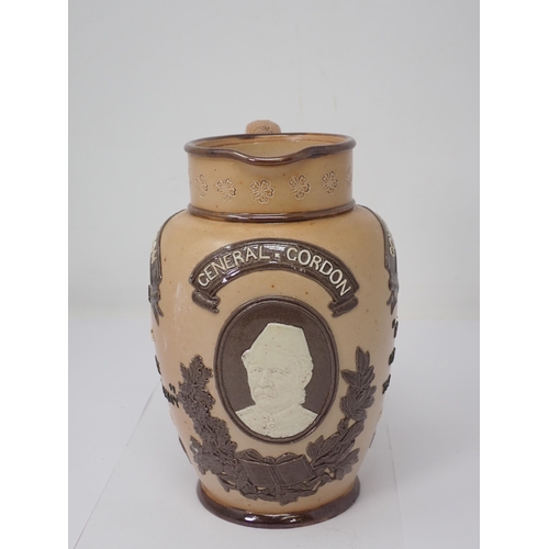 1268 - A Doulton Lambeth stoneware General Gordon, Governor General of the Soudan 1871 Jug 7 1/2in H