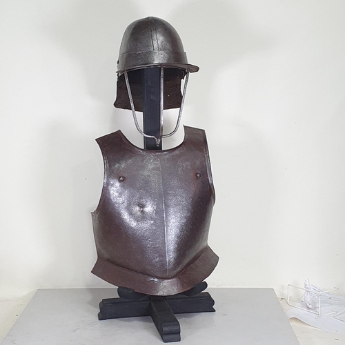 1279 - An English Civil War Cromwellian 'Lobster Tail' Pot Helmet and Breastplate. The helmet has a triple ... 