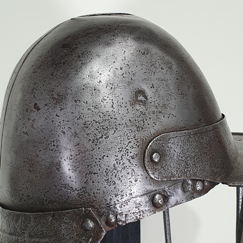 1279 - An English Civil War Cromwellian 'Lobster Tail' Pot Helmet and Breastplate. The helmet has a triple ... 