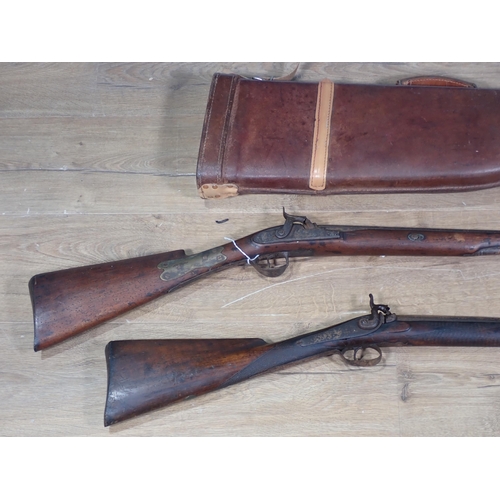 1292 - Two 19th Century percussion Sporting Guns and a leather Leg of Mutton Gun Case