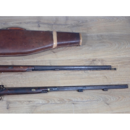 1292 - Two 19th Century percussion Sporting Guns and a leather Leg of Mutton Gun Case