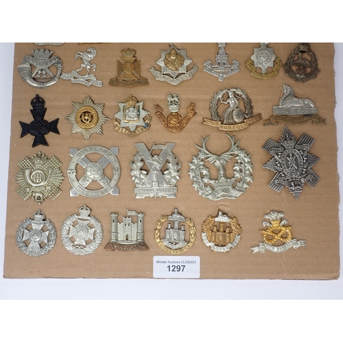 1297 - Three cards of Army Cap Badges including Highland Regiment, Gloucestershire Regiment, Cheshire Regim... 