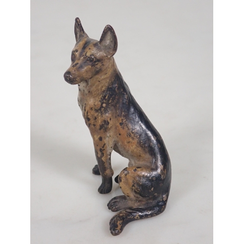 1354 - A cold painted bronze seated German Shepherd, 2 1/2