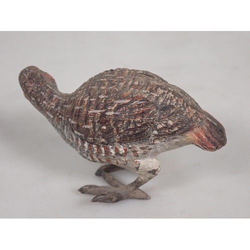 1355 - A cold painted bronze English Partridge, indistinctly signed underneath. 1 1/2