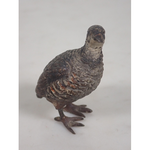 1356 - A cold painted bronze Red Legged Partridge, indistinctly signed underneath. 2 1/2