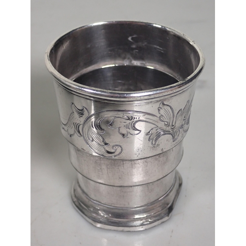 1360 - A Silver Plated collapsible Stirrup Cup, a white metal Dachshund, a white metal Otter Mascot, a Phoe... 