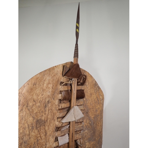 1418 - A Zulu Shield 2ft 8in L x 2ft 2in W and Spear 3ft 9in L