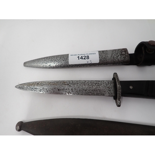 1428 - A WWI German Fighting Knife, a Spanish Bayonet with 'bolo' blade, and a Fairbairn-Sykes style Knife