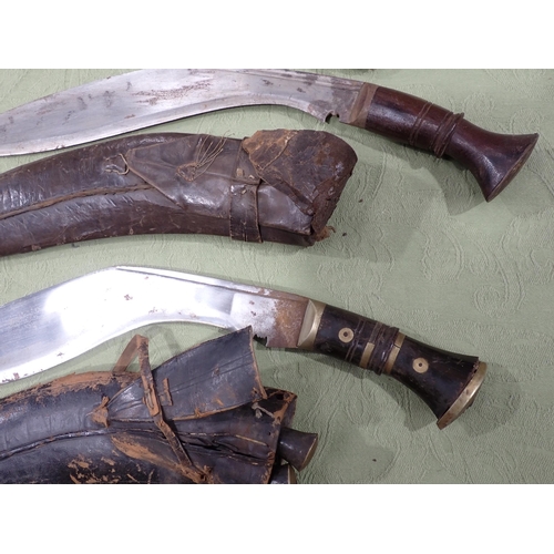 1449 - A lot of four Kukris, four folding Knives and three 'cut-throat' Razors