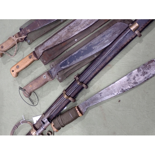 1451 - Four military Machetes, and a reproduction Russian Shashqua