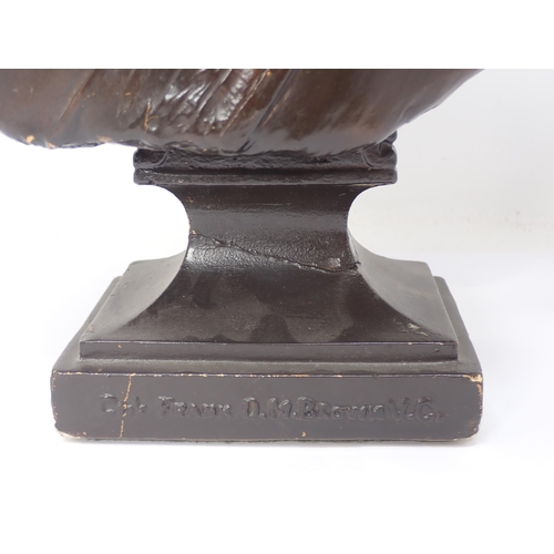 1267 - A ceramic Bust with bronzed finish depicting Colonel Francis D.M. Brown VC, indistinctly signed Jose... 