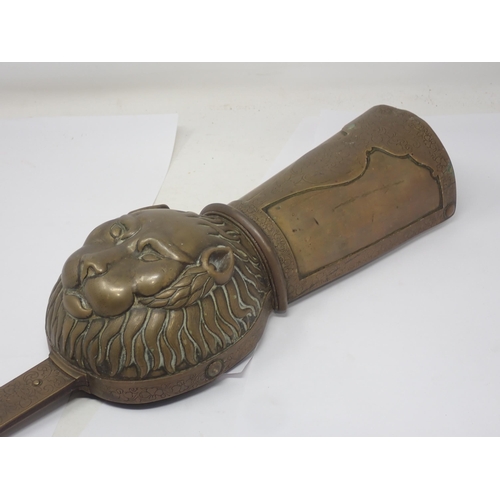 1289 - A 19th Century Indian Gauntlet Sword (Pata) with copper lion mask guard and handle 3ft 9in L