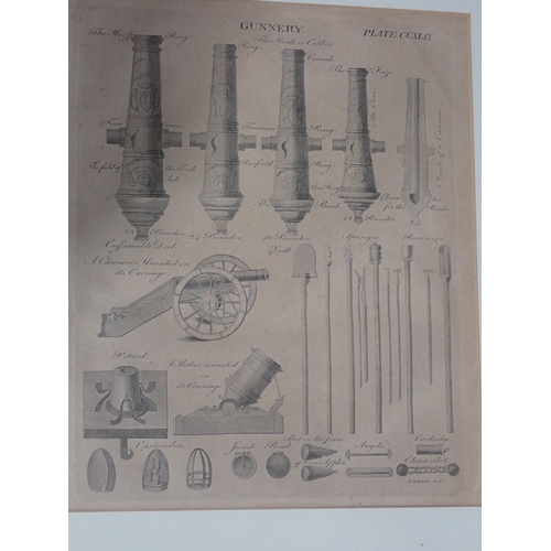 1468 - Five framed Pictures relating to cannon manufacture, gunnery practice, accessories, etc.