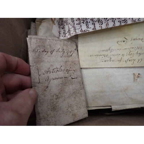 1137 - Bundle of handwritten on vellum, legal documents relating to Oxford, etc, chiefly 18th Century