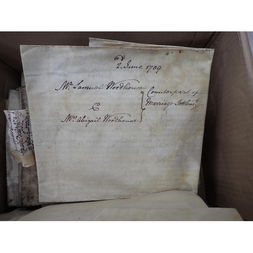 1137 - Bundle of handwritten on vellum, legal documents relating to Oxford, etc, chiefly 18th Century