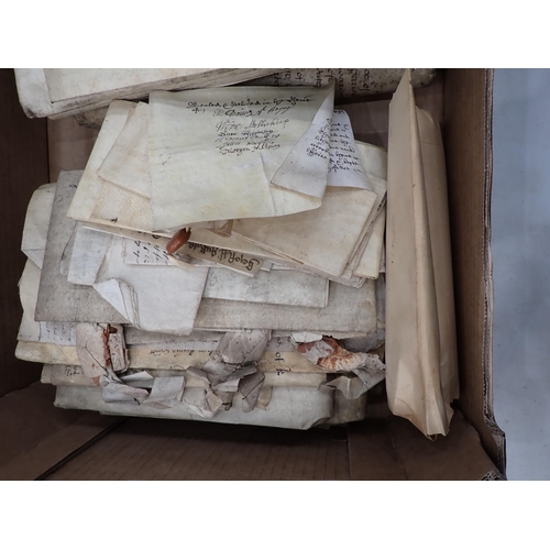 1140 - Box of handwritten on vellum legal documents, chiefly 18th and 19th Century; (box)