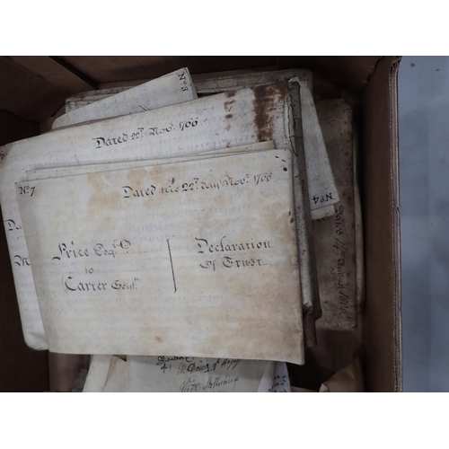 1140 - Box of handwritten on vellum legal documents, chiefly 18th and 19th Century; (box)