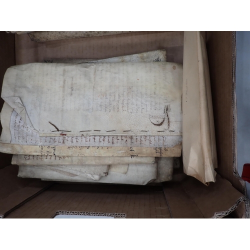 1140 - Box of handwritten on vellum legal documents, chiefly 18th and 19th Century; (box)