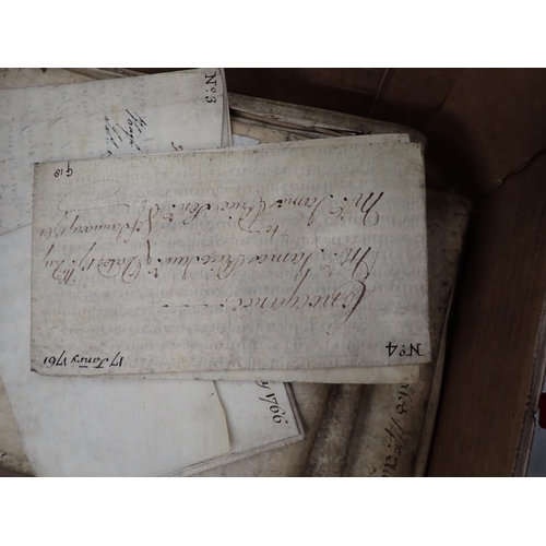 1140 - Box of handwritten on vellum legal documents, chiefly 18th and 19th Century; (box)