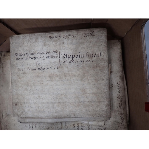 1140 - Box of handwritten on vellum legal documents, chiefly 18th and 19th Century; (box)