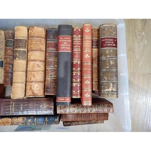 1016 - Box of leather bound volumes, Pilgrims Progress, Animal Life of the World, poetry, etc; (box)