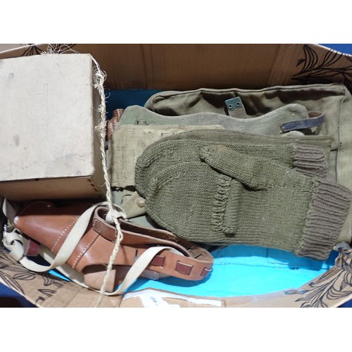 1481 - A box of assorted Militaria including WWII German Helmet, Kukris, WWII British Helmet, semi relic Fr... 