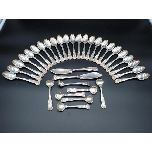 105 - An extensive collection of 19th Century silver Cutlery, King's pattern, engraved Arkwright crest, da... 