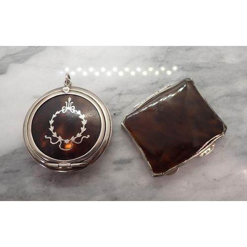 110 - A silver Pill Box with tortoiseshell lid, Birmingham 1921 and a silver mounted Tortoiseshell Pill Bo... 