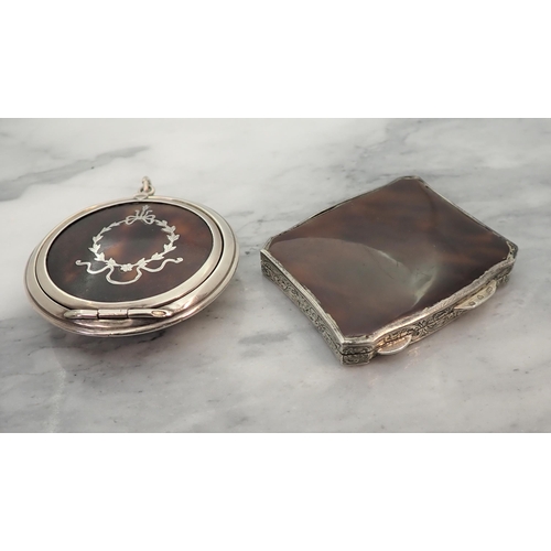 110 - A silver Pill Box with tortoiseshell lid, Birmingham 1921 and a silver mounted Tortoiseshell Pill Bo... 