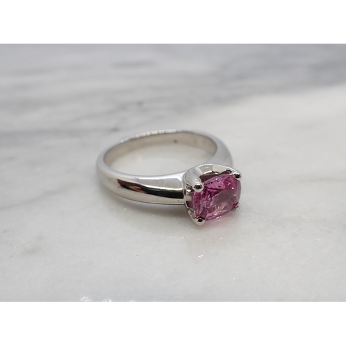 159 - A Pink Sapphire Ring claw-set cushion-cut stone, 1.33cts, in 18ct white gold, ring size K 1/2