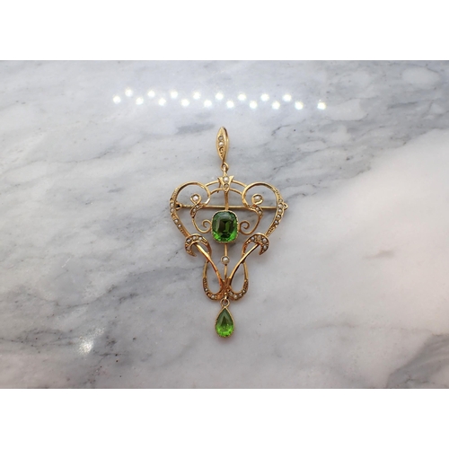 187 - A Victorian green Garnet topped doublet and Seed pearl Pendant/Brooch the openwork plaque set cushio... 