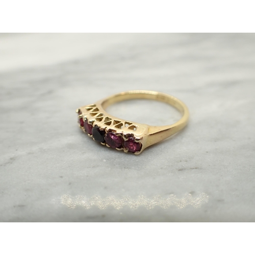 191 - A Ruby five stone Ring claw-set round stones in various shades in 18ct gold, ring size O 1/2, approx... 