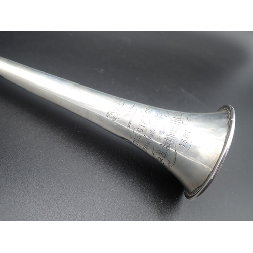 20 - A Victorian silver Hunting Horn with presentation inscription and crest, London 1861, 11in, (dented)