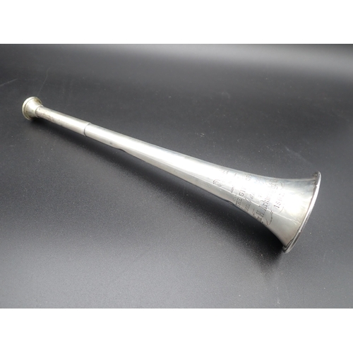 20 - A Victorian silver Hunting Horn with presentation inscription and crest, London 1861, 11in, (dented)