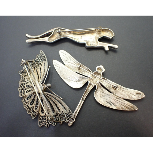 221 - An Art Nouveau style Dragon Fly Brooch stamped sterling silver, 90cms wide, a marcasite Cheetah Broo... 