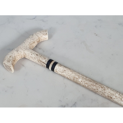 235 - A 19th Century Whalebone Walking Cane with shaped handle with two bands of decoration, 2ft 8