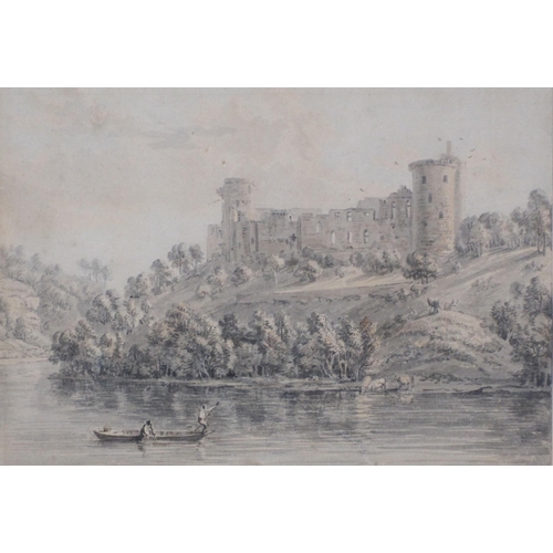 251 - ATTRIBUTED TO WILLIAM PARS ARA (1742-1782) A River Landscape with figures in a boat, a ruined castle... 