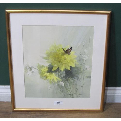 260 - VERNON DE BEAUVOIR WARD (1905-1985). A Tortoiseshell Butterfly on a Yellow Flower, signed and dated ... 