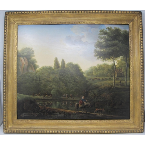 275 - ENGLISH NAIVE SCHOOL c. 1800. A Wooded Landscape with figures at harvest-time, oil on panel, 18¼ x 2... 