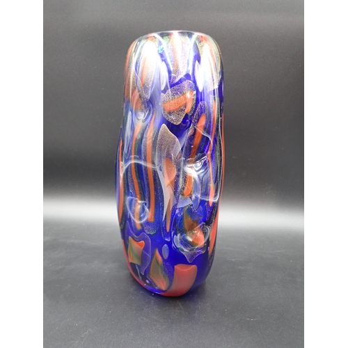 284 - A Eugenio Ferro large Murano Art Glass blue Vase with orange and gilt decoration, 12½in, etched unde... 