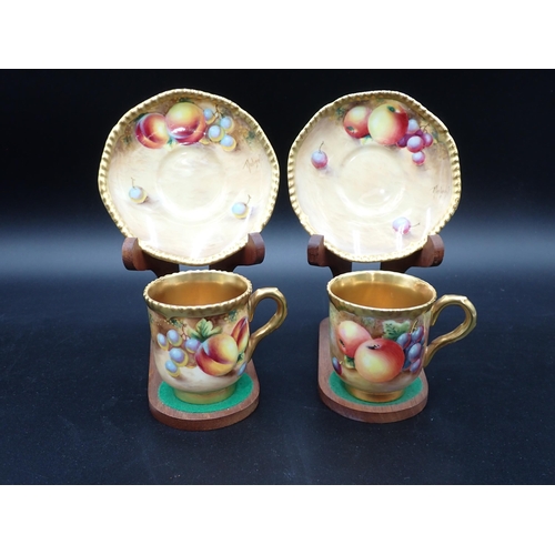 295 - Two Royal Worcester Cups and Saucers painted apples, peaches and grapes, signed