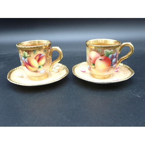 295 - Two Royal Worcester Cups and Saucers painted apples, peaches and grapes, signed