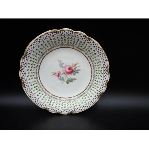 305 - A 19th Century porcelain Comport (possibly Nantgarw), painted central pink rose, green and gilt bord... 