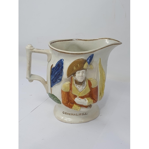 307 - A 19th Century English pottery Jug with relief moulded portraits of Lord Wellington and General Hill... 