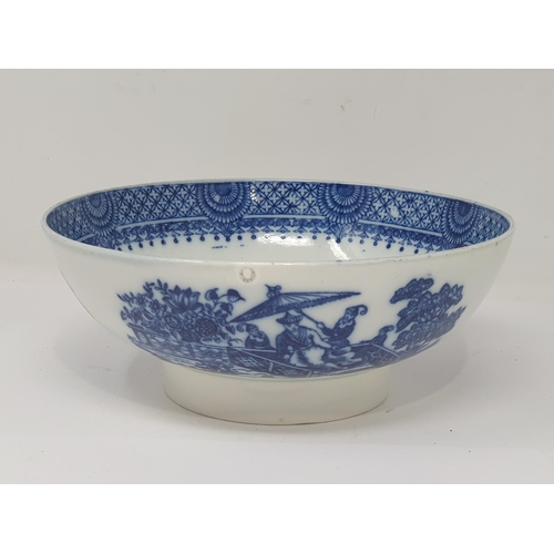 308 - A late 18th or early 19th Century English Bowl with blue and white transfer design of Chinese landsc... 