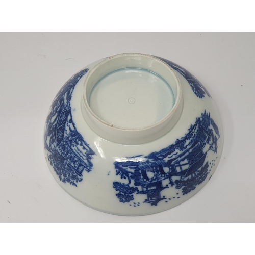 308 - A late 18th or early 19th Century English Bowl with blue and white transfer design of Chinese landsc... 